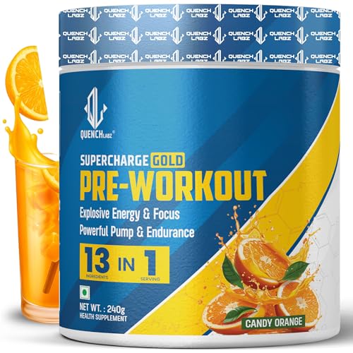 Image of QUENCHLABZ Pre Workout ( 30 Servings, Candy Orange Flavour) | Pre-Workout Supplements for Men | Explosive Energy, Endurance & Instant Powerful Pump | Creatine, L-Arginine, Caffeine For Extra Focus and Muscle Pump & Growth - 240 grams