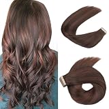 HotLulana Extensiones Adhesivas Pelo Natural Negro Natural Marrón Chocolate Con Marrón Rojizo Oscuro(#4/4/33) 20pcs 55cm 50g 22pulgadas Invisible Skin Weft Extensiones Pelo Natural Human Hair.