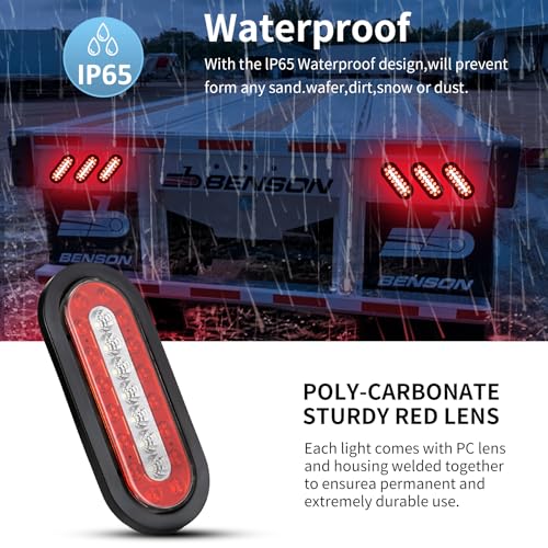 RUNBAITOO 6 Inch Oval 23LED Red White LED Trailer Tail Lights - Stop Turn Tail Brake Running Reverse Lights with Flush Mount Rubber Grommets, Waterproof for RV Trailer Trucks (2Pack) by RUNBAITOO - Image 5