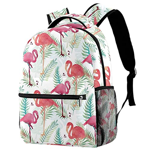 Sac à dos de voyage avec porte-bouteille imprimé flamant rose pour loisirs campus