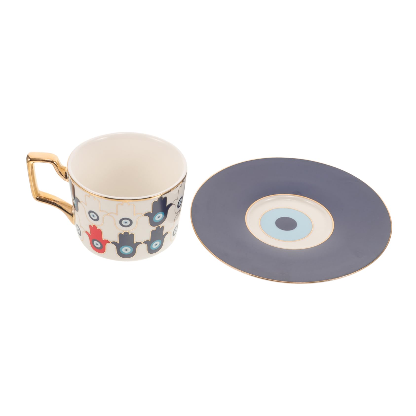 iplusmile 4sets Tazze Ceramica Con Saucer Tazza Evil Eye Per Tè e Caffè Design Minimalista Per Bevande Per Casa e Pomeriggi Di Relax