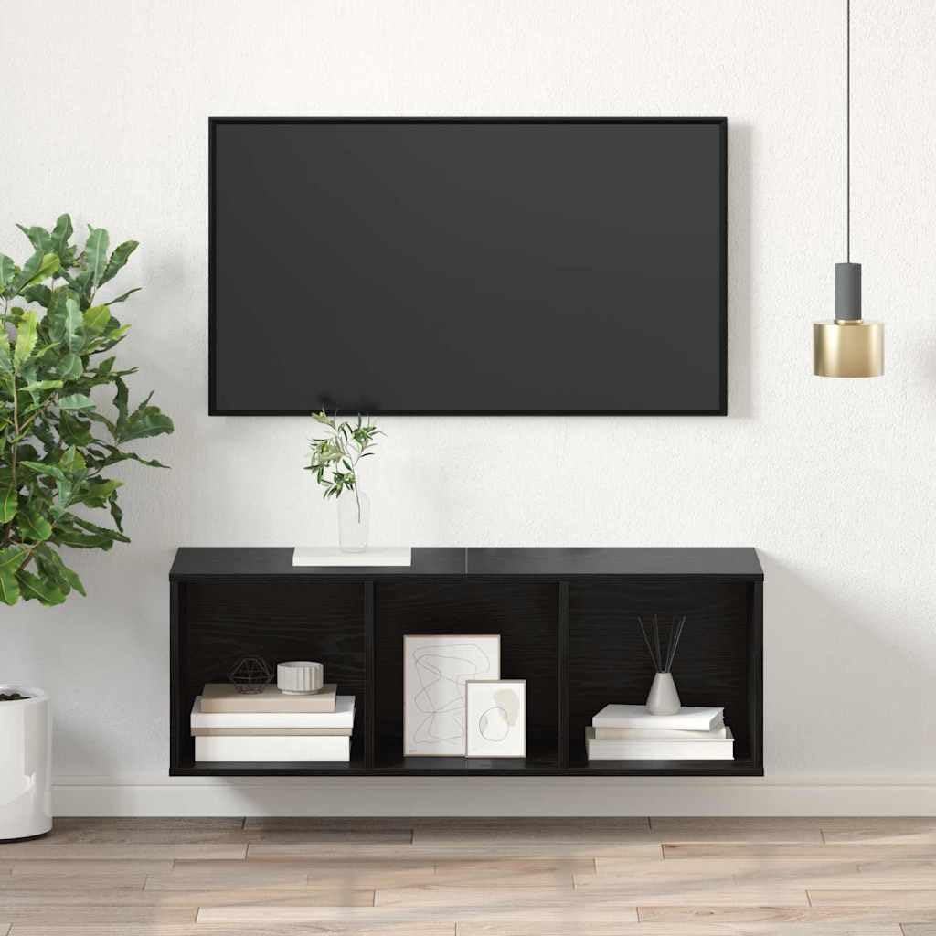 TV-Schrank Schwarz Eichen-Optik, 37x37x107 cm Holzwerkstoff, Wandmontiertes Design, Modernes Media Center für Wohnzimmer, Schlafzimmer, Flur