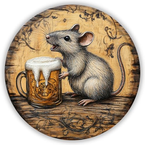 snowsun Plaque en métal amusante pour bar, bière, rat, rond, rustique, décoration murale pour maison, terrasse, bar, pubs, cave, garage, cave à vin, intérieur et extérieur, 20,3 cm