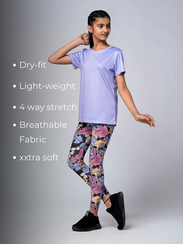 Image of Girls Active Sports Wear Solid Skinny Fit Leggings and T-shirt Polyester Set /Sets For Multi-Sports Gym Yoga Dance Gymnastics & Running(4 TO 14 YRS)