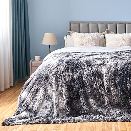 GONAAP Fuzzy Faux Fur Throw Blanket Queen Size Tie-dye Marble Black Super Soft Cozy Plush Fuzzy Shaggy Blanket for Couch Sofa Bed (Tie-dye Marble Black, Queen(90"x90"))
