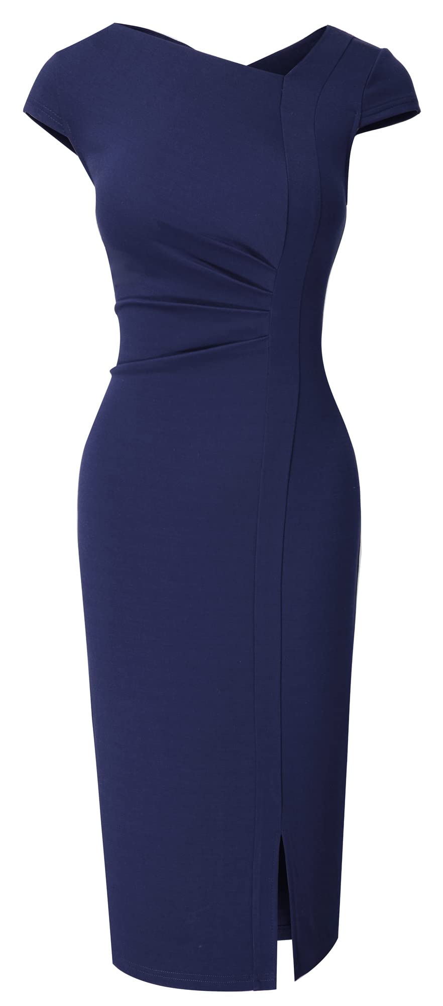 HOMEYEE Vestido de lápiz de Negocios con Cuello en V Vintage para Mujer con Abertura B700
