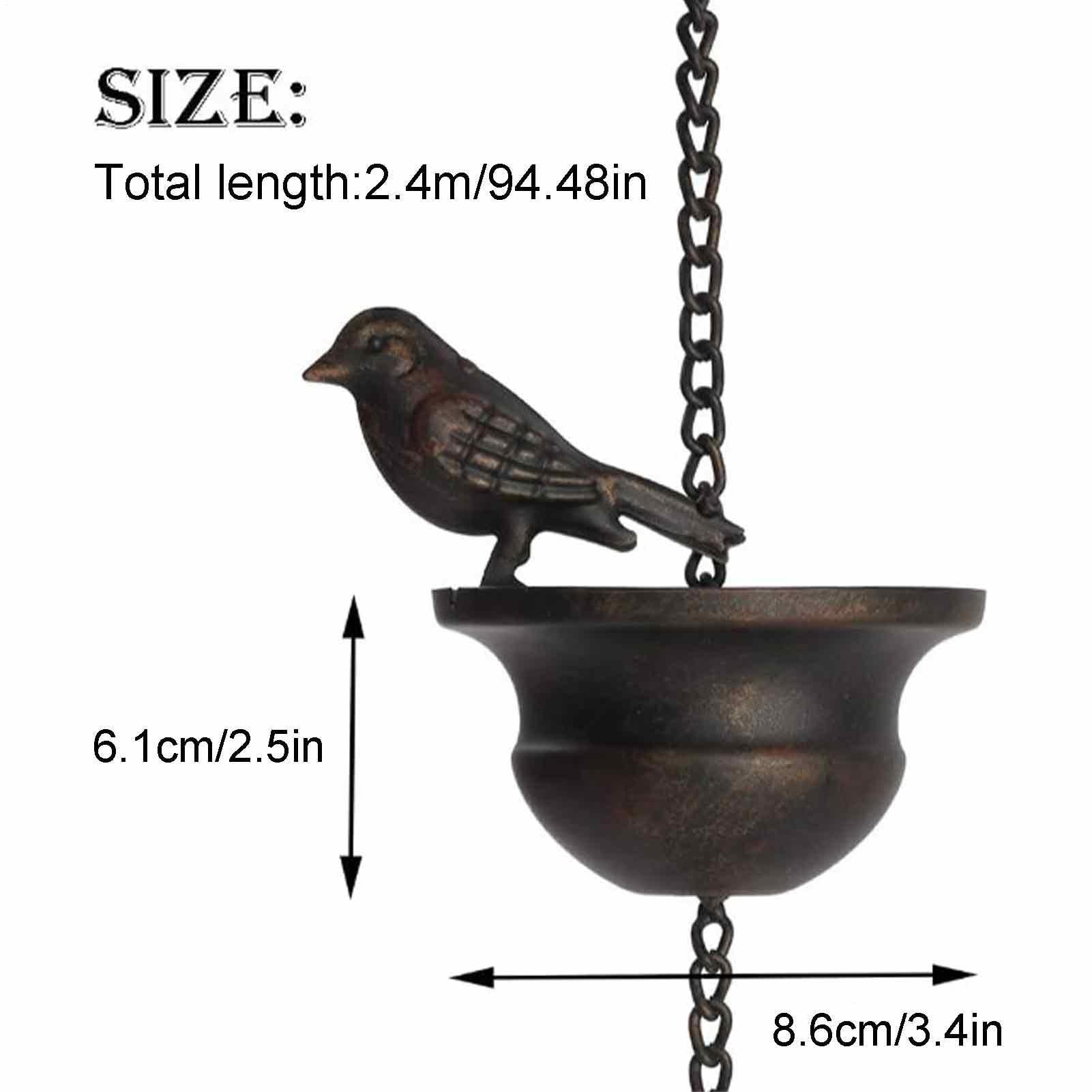 Chaine De Pluie pour Gouttiere, Attrape-Eau Décoratif pour Jardin, Chaîne d'eau Pluie avec 8 Oiseaux pour Évacuer l'eau, Attrape Pluie Jardin