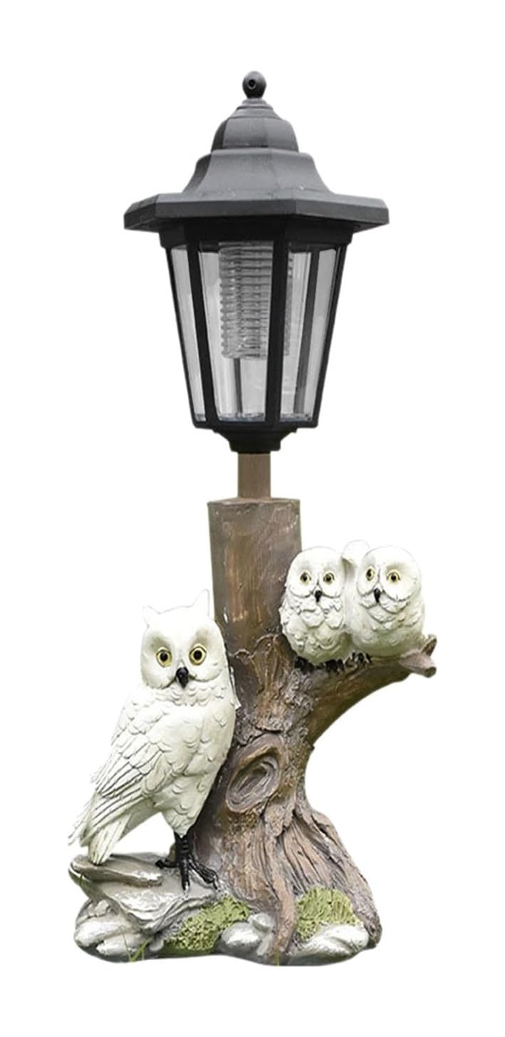 KUKUUU Solar Owl Statue Figurine Garden Resin Bird Sculpture For Patio Balcony Backyard Housewarming
