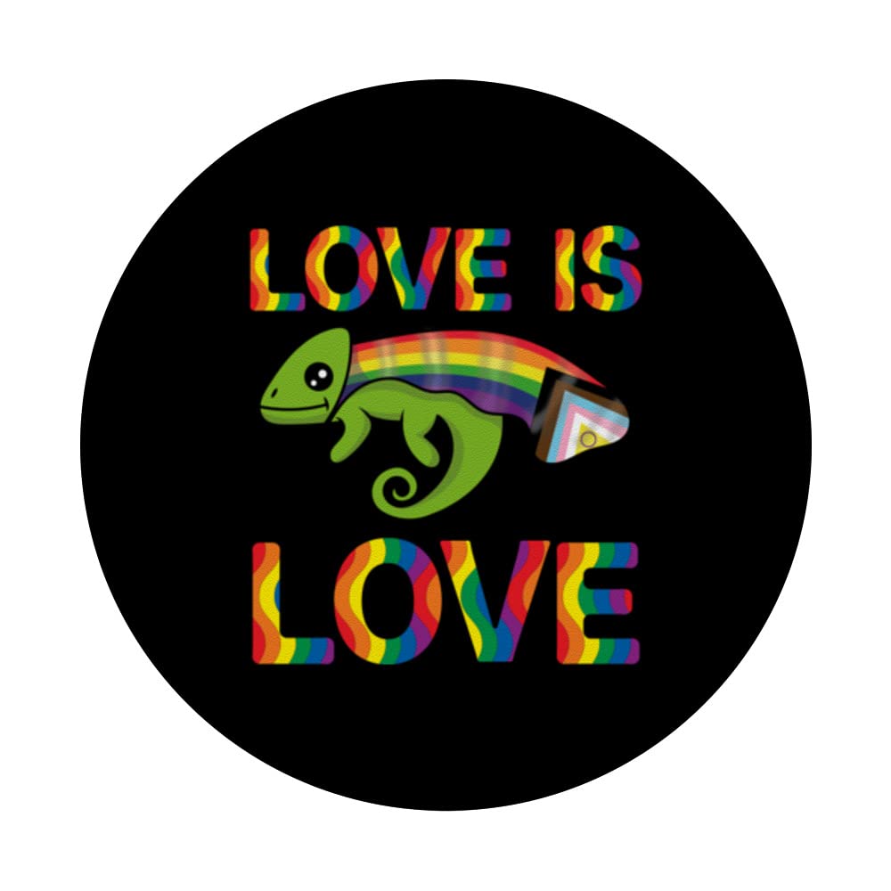 Love Is Love, Queer Chameleon, Gay Chameleon, Lgbtqueer PopSockets Adhesive PopGrip, Black - Image 3