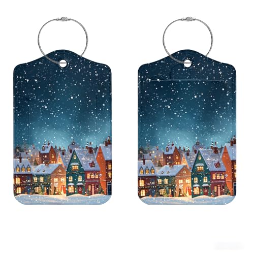 Image of Christmas Village Luggage Tags 2 Pack, PU Leather Privacy Flap