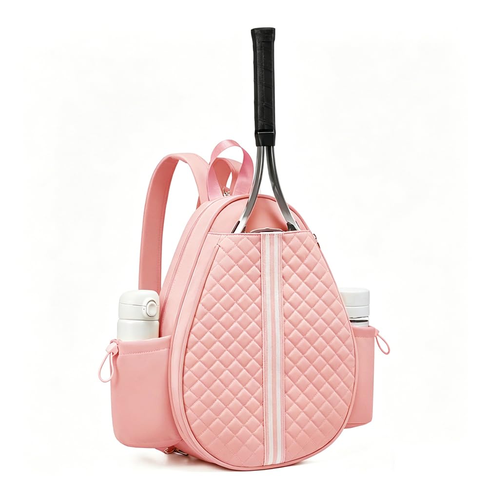 Tennis Bag Water Resistant Quilted Tennis Sling Crossbody Backpack with Water Bottle Holder Unisex Racket Bag for Tennis Pickleball Badminton Racketball