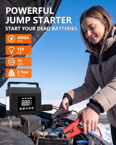 Portable Car Battery Jump Starter with Air Compressor 4000A 150PSI Inflator — view 3