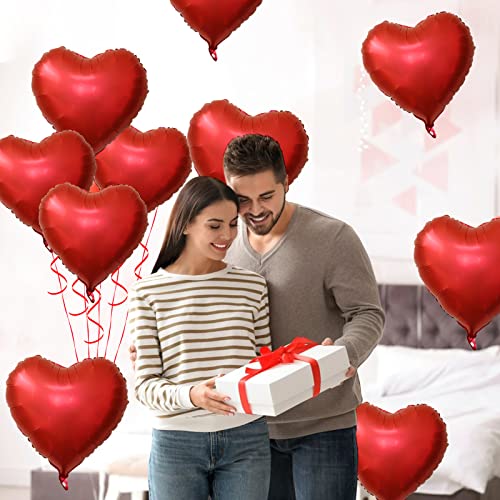 Image of Biapian Red Heart Balloons, 10PCS 18inch Metallic Red Foil Heart Shaped Balloons for Helium, Valentine Decorations, Wedding, Birthday, Anniversary