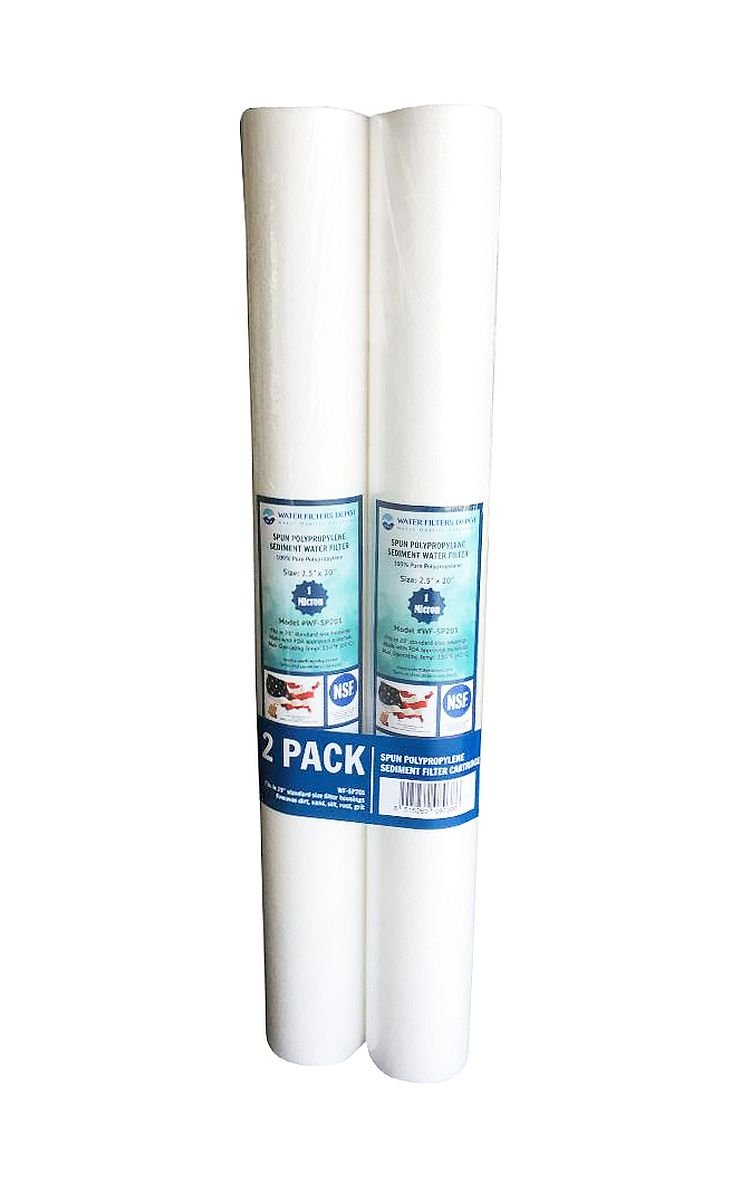 WFD, WF-SP201 2.5"x20" 1 Micron Sediment Water Filter Cartridge, Spun Polypropylene, Fits in 20" Standard Size Housings of Filtration Systems (2 Pack)