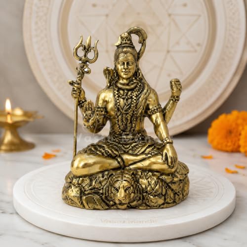 Image of Brass Lord Shiva Idol, Vastu Remedy for Meditation (3.5 Inch, 110 g)