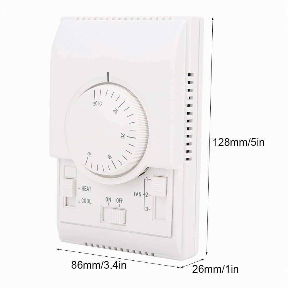 Controlador de Temperatura, Controlador de Temperatura Mecánico Termostato de Aire Acondicionado Montado en Superficie 10-30 ℃ AC 220 V para Bobinas de Ventilador de Aire