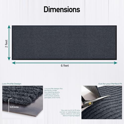 Image of Durable Rubber Door Mat - Heavy Duty, Indoor /Outdoor, Easy Clean, Waterproof, Low-Profile Mat for Entry, Patio, Garage - Stylish (Charcoal, 6' x 2' (Mud Trapper))
