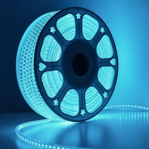Image of MoonlitDreams 10M LED Rope Light | 120 LEDs /M Waterproof Strip Light | Ice Blue Flexible Cove Light for False Ceiling, Balcony, Bedroom, & Indoor Outdoor Decoration | Plug & Play Decorative Light