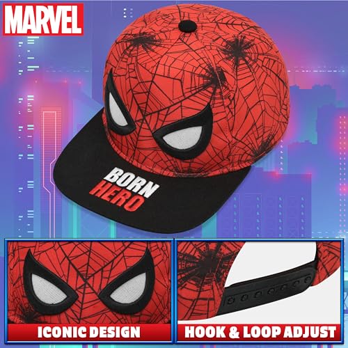 Marvel Spiderman Boys Baseball Cap with Adjustable Strap, Lightweight Snapback Sun Hat for Kids & Teens - Boys Gifts Red/Black3