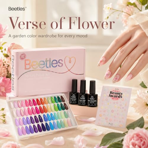 Image of Beetles Gel Nail Polish Set, 36 Colors Verse of Flower Gel Polish Kit with Pink White Black Red Purple Blue Yellow Nail Gel, 3Pcs Base Top Coat, Soak Off UV LED Home Manicure Gift for Women