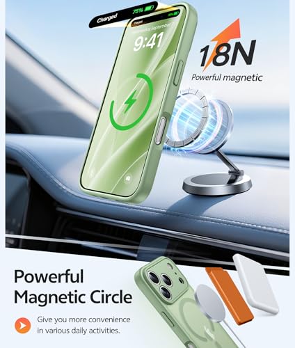 Image of FNTCASE for iPhone 17 Pro Max Case: [Compatible with Magsafe] Translucent Matte Cases with [Full Camera Protection] [Screen Protector] Military Grade Shockproof Protective Phone Cover - Light Moss