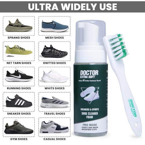 Image of DOCTOR EXTRA SOFT Sports & Sneaker Care Kit | It Includes 150 ml Cleaner, Brush & MicroFiber Cloth| Shoe Foam Quickly Remove Dirt & Stains Shoes Like White /Canvas /Tennis /Trainers /Nubuck /Suede /Loafers