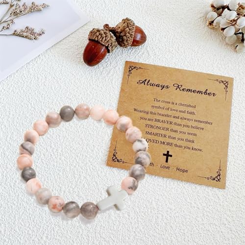 Teen Girl Boys Mens Gifts, Natural Stone Cross Bracelets Trendy Stuff Inspirational Gifts Ideas Bracelet&Card Inspirational gifts for Daughter Son, Husband-Birthday Graduation Retirement Christmas3