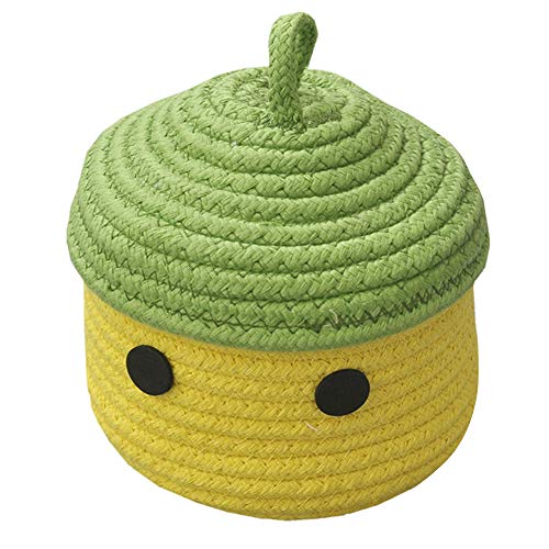 Inwagui Boîte de Rangement en Corde de Coton Petit Panier de Rangement Souple avec Couvercle pour Accessoires Bébé, Décor à la Maison - Vert&Jaune Cover