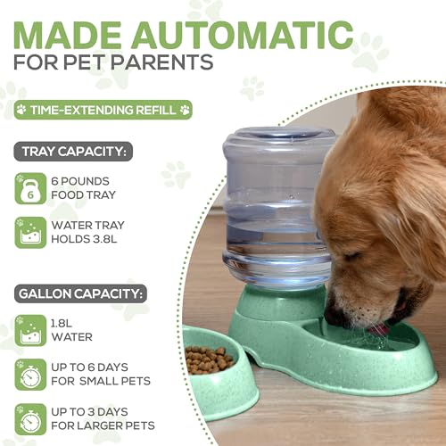 2 Pack Self Feeding Dog Food and Water Dispenser – 3.75L Automatic Pet Feeder for Small & Medium Dogs, Spill Proof Gravity Cat Feeder and Water Dispenser (Green) 2 Pack Self Feeding Dog Food and Water Dispenser – 3.75L Automatic Pet Feeder for Small & Medium Dogs, Spill Proof Gravity Cat Feeder and Water Dispenser (Green)