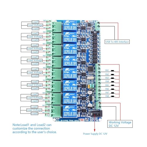 Relé de 8 canales Modbus RTU 12V con puerto RS485 para control DIY 2