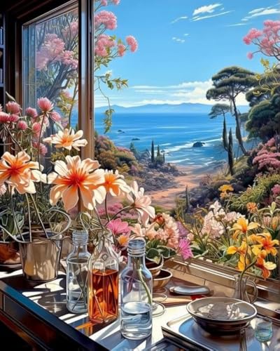 Image of TULIP N TURTLE Window Diy Acrylic Paint By Number Kit For Adults Kids Beginner Number Painting Kit Diy Canvas Painting By Number Wall Decoration Diy Painting Kit For Adults,Multi-Coloured