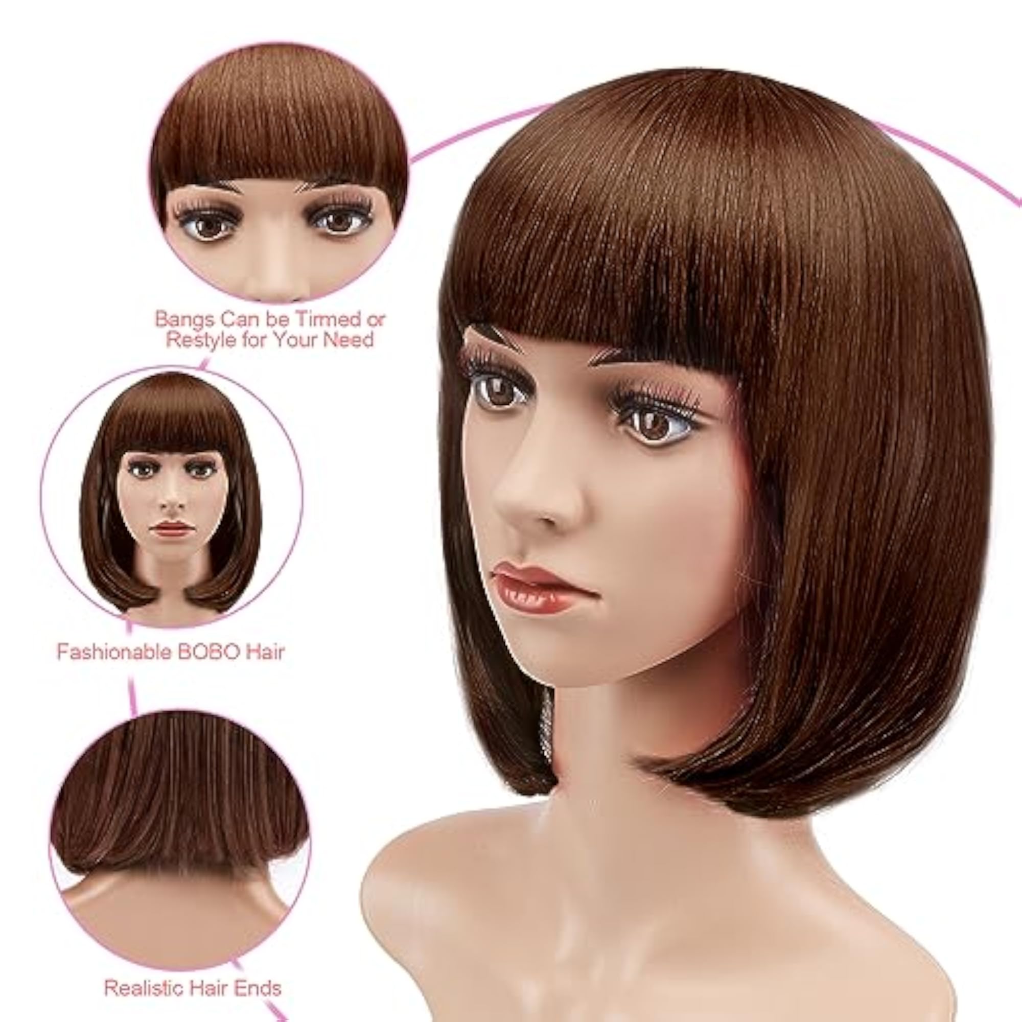 Heat Resistant Full Wig for Disco Parties, Light Brown