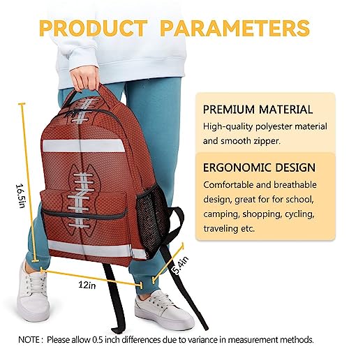 Football School Backpack for Boys, 16 Inch Brown Backpacks for Kids, Cool Lightweight Bookbag for Travel3