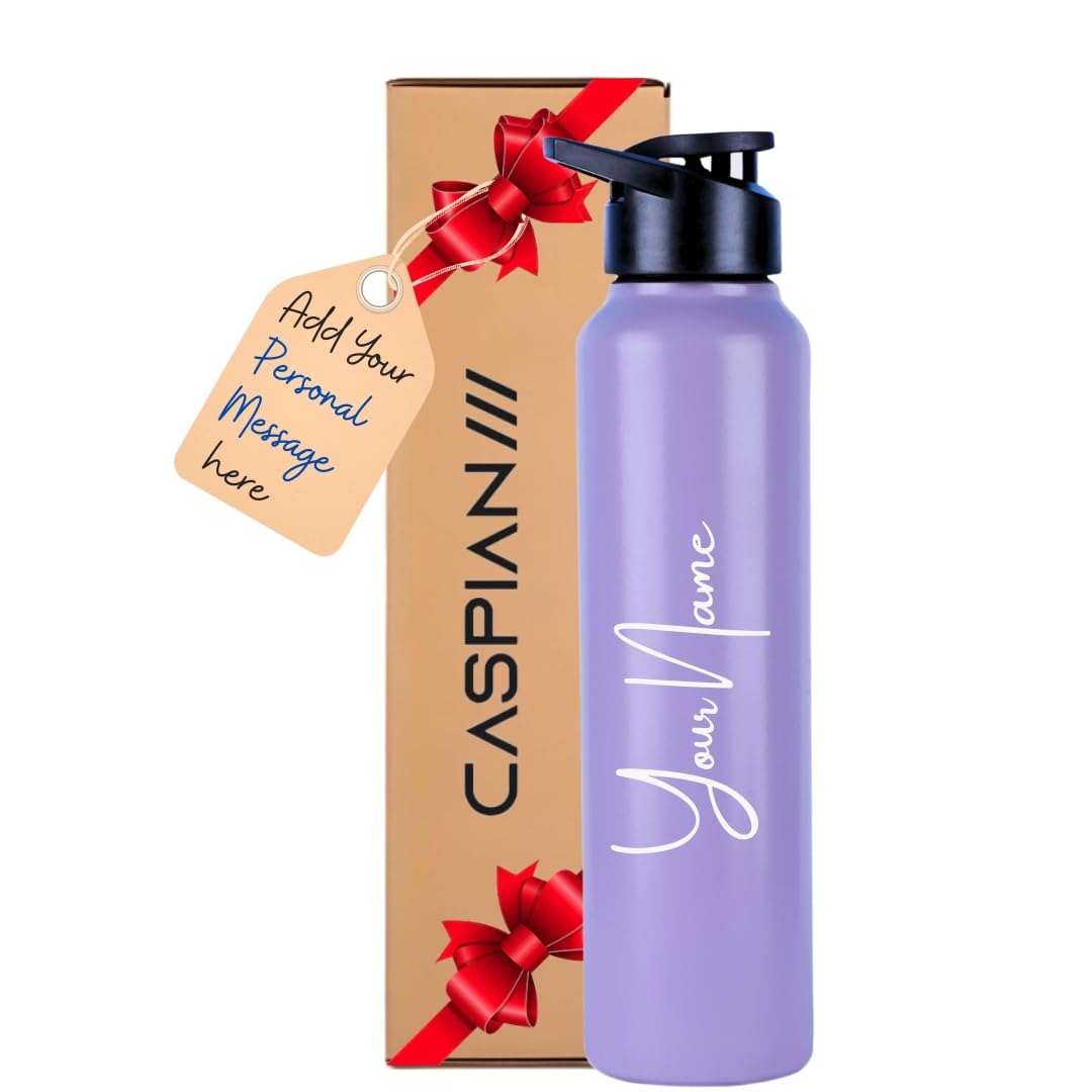 CASPIAN /// Hike Stainless Steel Customize Sipper Water Bottle (CUS-Light Purple 1 Litre, Set of 1)| Leak Proof Thunder for Fridge Home Office Travel School Kids Boys Girls Adults Sports Gym Yoga