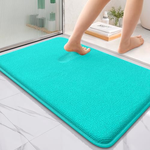 Image of OLANLY Thick Memory Foam Bath Mats Rugs 36x24, Extra Soft Absorbent Bathroom Rug, Quick Dry Bath Mat, Non-Slip, Machine Washable Carpet for Bathroom, Tub and Shower, Home Decor Accessories, Teal