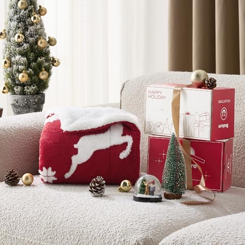 Bedsure Christmas Throw Blanket for Couch - Christmas Decorations Gifts for Women, Warm Sherpa Deer Throw Blanket, Red 50"x60" - image 7