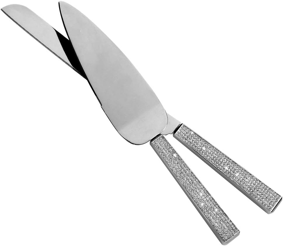 Wedding Ceremony, Glitter Galore Wedding Cake and Knife Server Set, Cake Cutter with Knife, Silver and Glitter