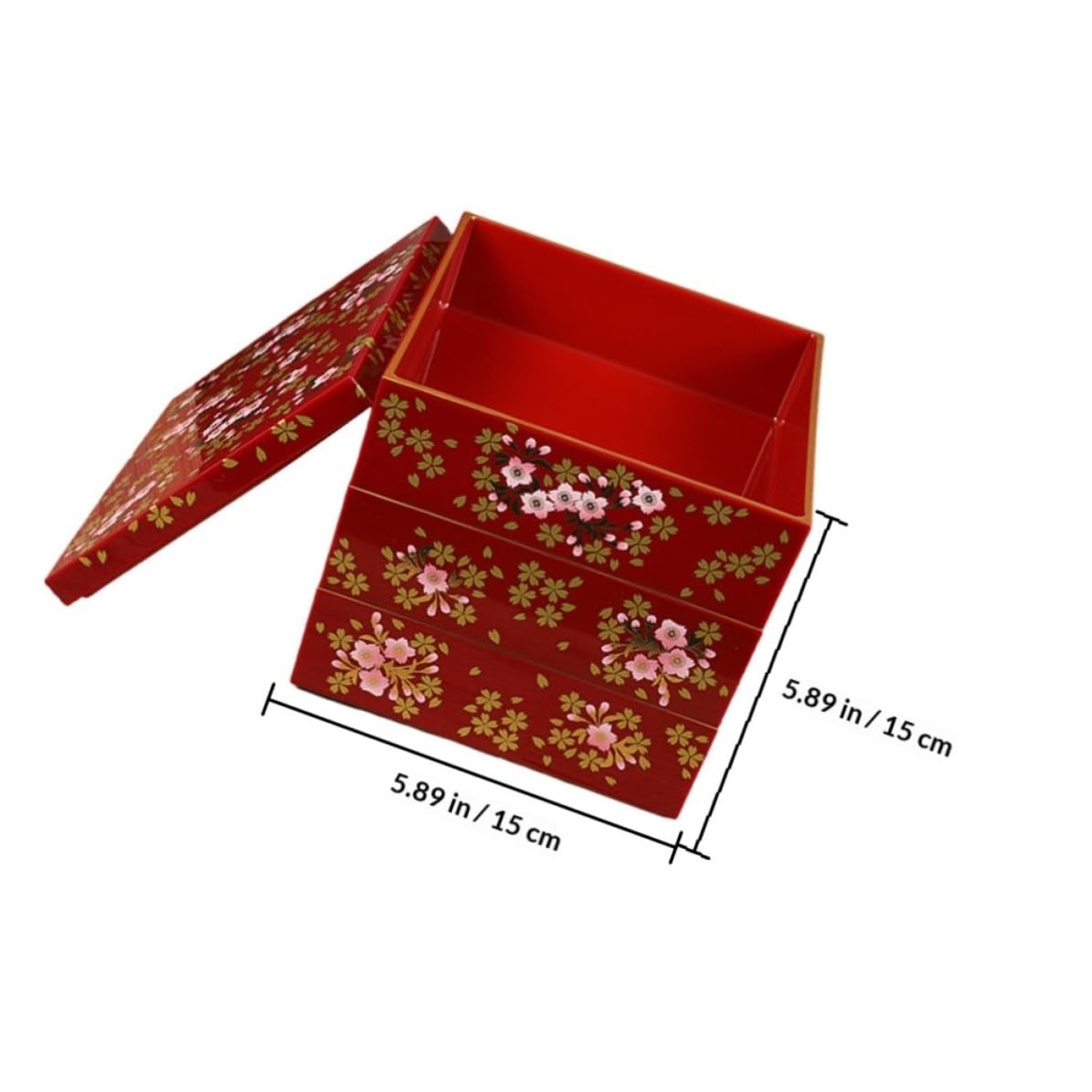 Boîte à Bento Japonaise Rouge en Plastique, Design Trois Couches Compact, pour Stocker Aliments et Fruits Lors de Déplacements