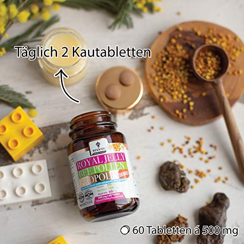 Bee&You Gelee Royale Blütenpollen Propolis mit 500 mg 60 Tabletten (Propolis Kapseln - Kautabletten - Propolis Extrakt - Keine Zusatzstoffe - Fairer Handel - Natürliche & kontrollierte Zutaten) – Bild 5