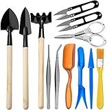 Artshu 1set Portable Gardening Tool Picking Potted Plants Trim Metal Head Shovel Rake Spade Plant Garden Wooden Handle Tool Set (12-Piece Potted Trimming Tube Shovel)