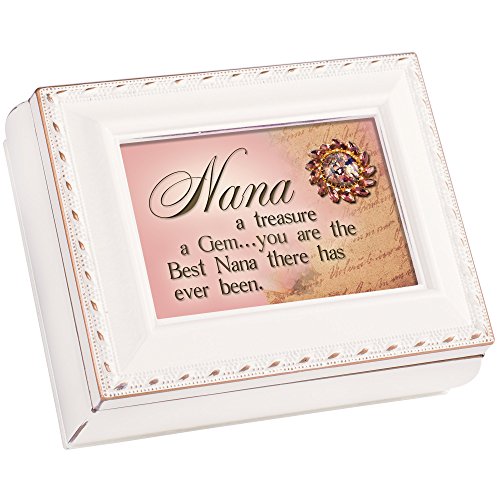 Cottage Garden Nana Treasure Gem Ivory Rope Trim 4.5 x 3.5 Tiny Square Jewelry Keepsake Box
