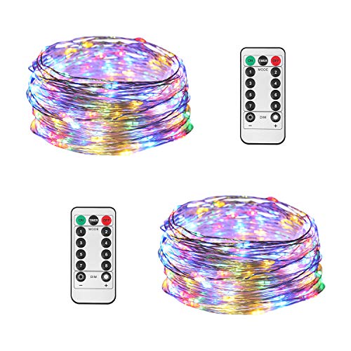JMEXSUSS 2 Pack Fairy String Lights Battery Operated, 8 Modes 100 LED 32.8ft