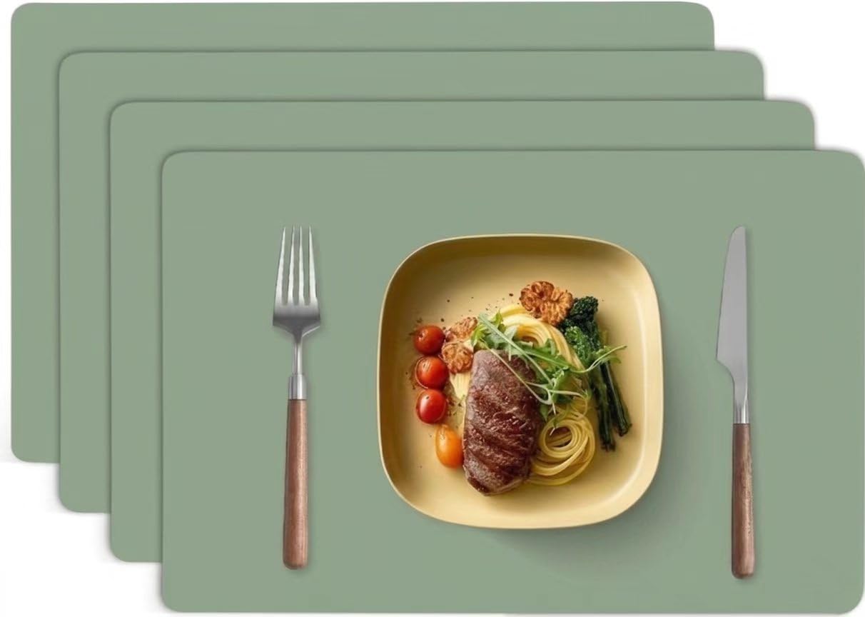 Silicone Placemat for Table set of 4 Reusable Washable Non-Slip Nonstick Heat Resistant Waterproof Craft Mat Placemats for Kitchen Baking Restaurant Office Desk 30X40cm(GreenA) — image 1