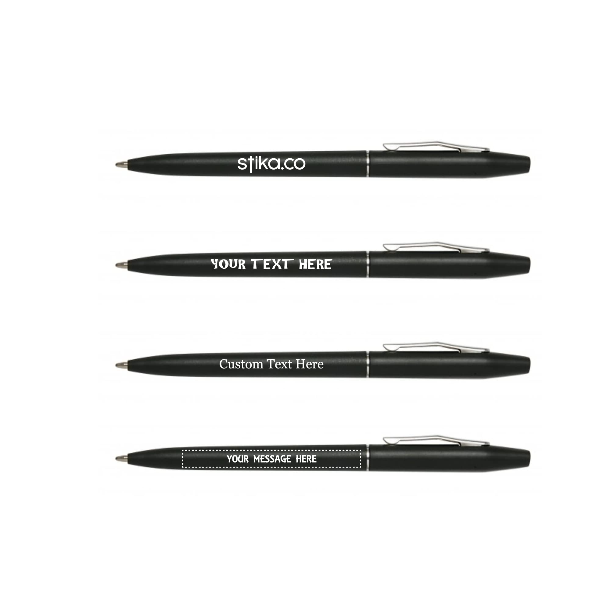 Personalisiert Kugelschreiber Schwarz - Werbegeschenk Mit Individuellem Text, 60x7 Mm Druckfläche, Mit Chrom-Details