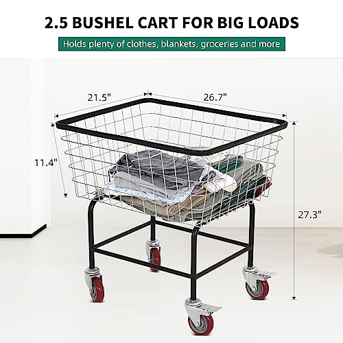 YITAHOME Wire Laundry Cart 2.5 Bushel, Rolling Laundry Basket with Wheels, Metal Commercial Wire Laundry Basket Cart with Galvanized Finish, Heavy Duty Large Steel Basket for Laundry Clothes Storage