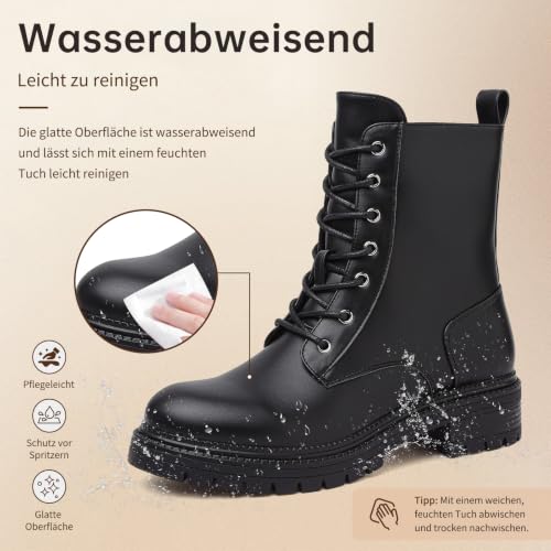 Bravover Bottines Femme Bottes À Lacets Avec Fermeture Éclair Latérale Rangers Femme Boots Biker Avec Semelle Crantée Antidérapante Bottines Souples Pour Automne Hiver Loisirs – vue 4