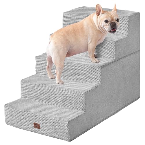 Image of EHEYCIGA Dog Stairs for High Bed 25 inch H, 5-Step Extra Wide Dog Steps for Bed, Pet Steps for Small Dogs and Cats, Non-Slip Balanced Pet Ramp Indoor, Light Grey