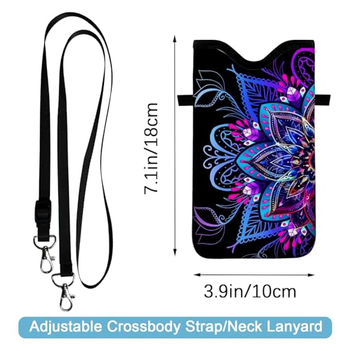 Image of Neoprene Cell Phone Sleeve Pouch Case Bag with Crossbody Strap Neck Lanyard for Women 7.1 X 3.9 in Purple Flower