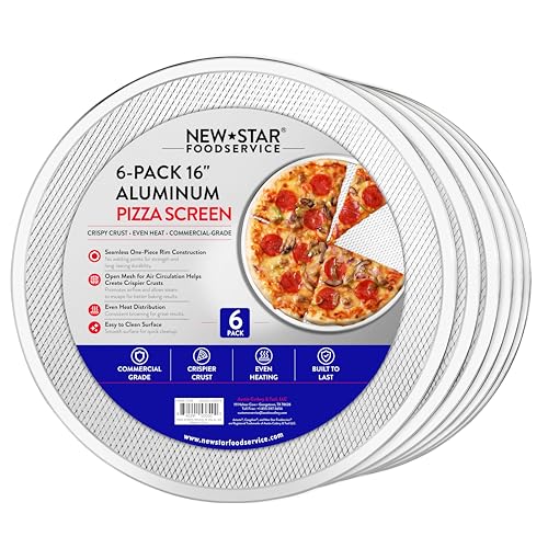 New Star Foodservice Restaurant-Grade Seamless Aluminum Pizza Baking Screen 16 Inch Pack of 6