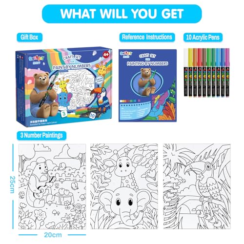 Image of SNEILJOY 3 Packs Paint by Numbers Kit for Kids Ages 4-12 | Framed Canvas, DIY Acrylic Painting Art Set, For Home Decor